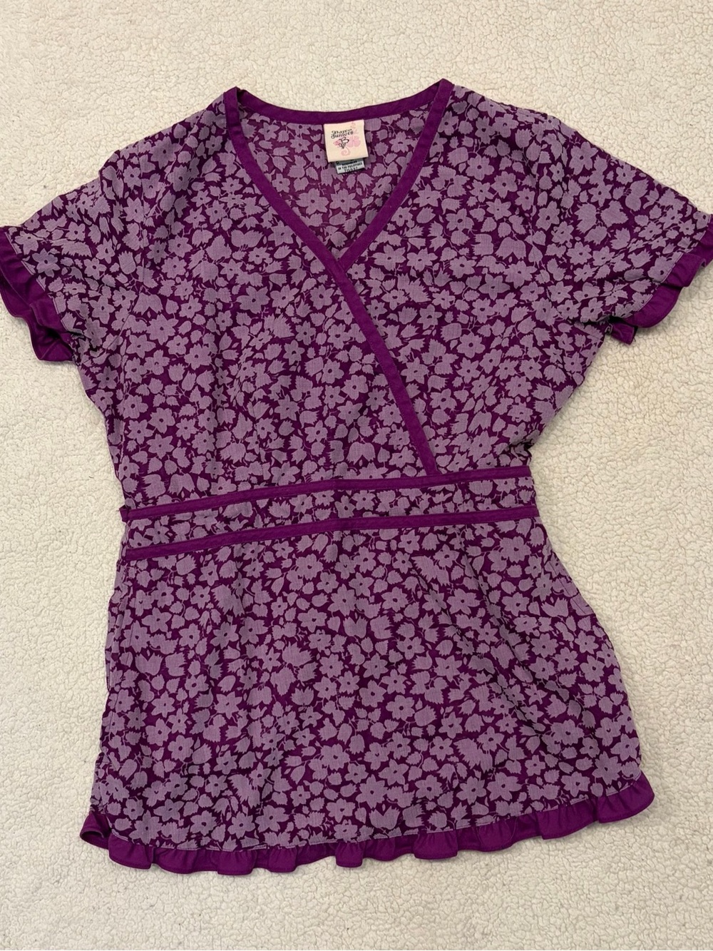 Barco Juniors Purple Floral & Solid Purple Scrub Set (Top & Pants) - Picture 7 of 10